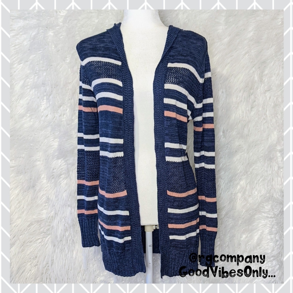 2/$30 Pinque ☆ Women's S Hooded Blue, Pink, White Open Cardigan Long Sweater